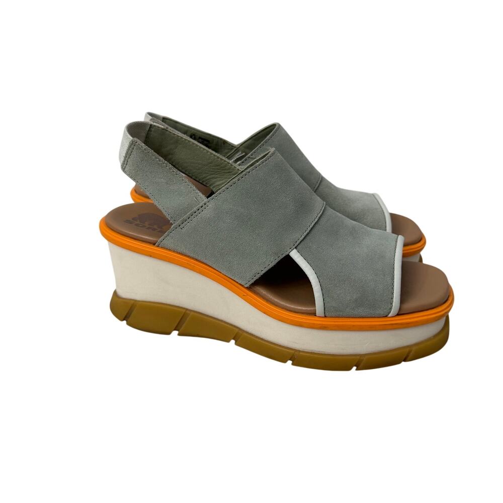 Sorel Joanie III Slingback Wedge Sandals Women's 6.5 Sage Green Suede Platform